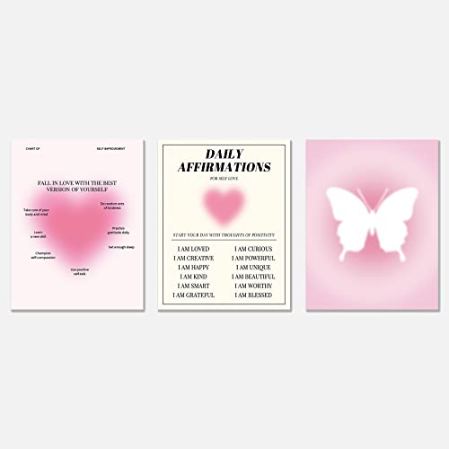 KEUSPI Positive Quotes Daily Affirmations Heart Pink Aura Energy Gradient Y2K Minimalistische Wandkunst Poster Drucke für Mädchen Schlafzimmer Wohnheim Dekor, spirituelle Dekorationen, Poster,