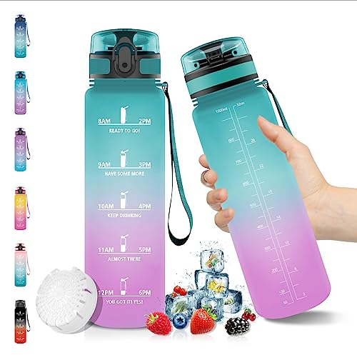 Vikaster Bouteille d'eau, Gourde Sport 1 Litre, sans BPA, Étanche & Réutilisable, Water Bottle Ouvrir en un Clic, Convient Pour la Gym, le Yoga, le Camping, Gourde Randonnée