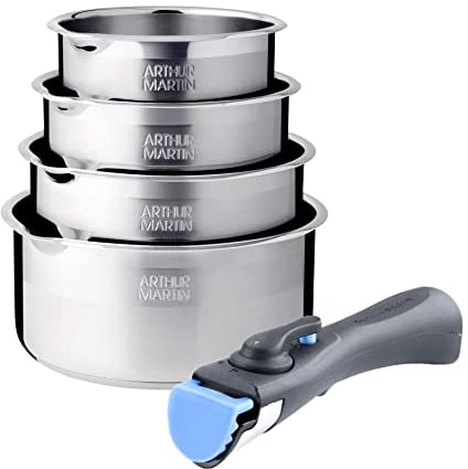 Arthur Martin - Kochgeschirr-Set, Edelstahl, 5-teilig, AM7457, mit abnehmbarem Griff