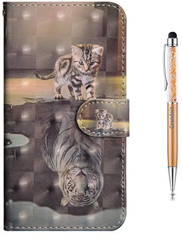 Grandoin Kompatibel mit Xiaomi Redmi Note 12 4G Hülle, Flip Case mit Stand aus PU Leder in Katze und Tiger