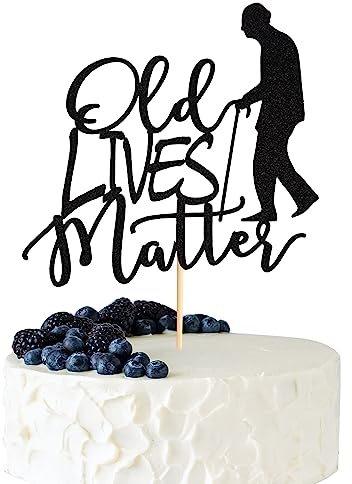 Arthsdite Old Lives Matter Cake Topper for Adults - Funny Birthday Gifts for Men, Dad, Grandpa - Retirement Party Decoration Supplies for Old Man - Black Glitter