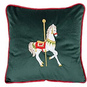 DECORATORE Bestickter dekorativer Kissenbezug Pferd Samt Premium – Stil Pferd dekorativer Kissenbezug – Pferd Überwurfkissen für Sofa – Heimdekoration - Möglichkeit der Personalisierung - 35x55cm