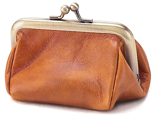 Karoukee Porte-Monnaie en Cuir Véritable pour Femme, Pochette à Monnaie Kiss-Lock, Mini Portefeuille Vintage, Porte-Monnaie Élégant en Couleur Soild