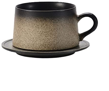 GRFIT Tasses Tasse à café brassée à la Main Vintage de Haute qualité avec Assiette Tasse de Bureau Simple Ensemble Tasse en céramique épaissie Tasse à café
