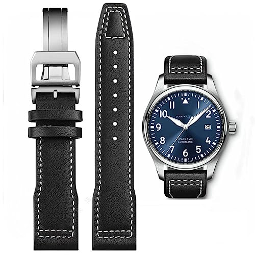 HEYOZURY Uhrenarmband für IWC Watch 20mm 21mm Ersatzband aus echtem Leder Schwarz Blau Braun Ersatz Armband Strap Original for Für IWC Pilot-Serie für Männer