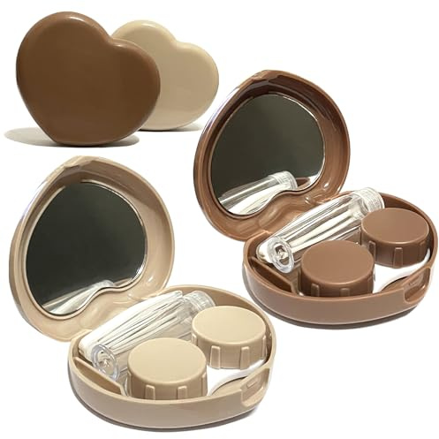 Howinn Contact Lens Case, Travel Size Cute Contact Lenses Applicator Remover Tool Kit with Mirror Solution Bottle for Daily Outdoor Heart (2 Pack)