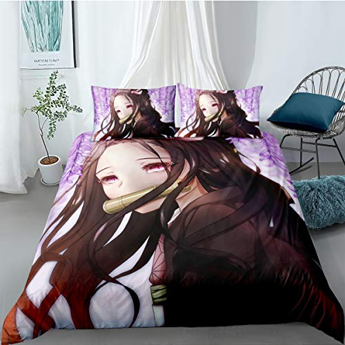 WOLWES Japanische Anime-Charaktere BettwäscheAnime Bettwäsche-Set, Bettbezug Für Jugendliche Cartoon Mikrofaser 3D Drucken Bettbezug (C3, 135×200cm)