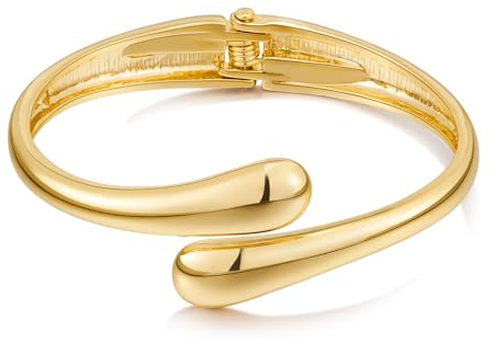 LILIE&WHITE Damen Armreif – Goldener Tropfen-Design Armreif, Klobiges & Scharnier-Bypass Armband, Statement-Schmuck für Handgelenk & Arm