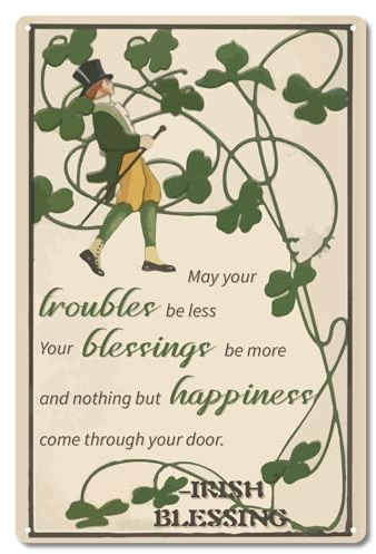 CREATCABIN Metall-Blechschild Irish Blessing May You Trobs Be Less Your Segens Be More,Kleeblatt-Schild,Vintage-Plakat Aus Eisen,Retro-Wandbild,Wanddekoration Zum Aufhängen,Für Zuhause,Cafés,20x30cm