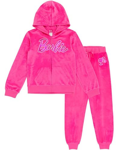 Barbie Logo Velour Matching Family Zip Up Hoodie and Jogger Pants Outfit Set Womens Medium