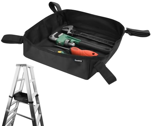 Homakover 1680D Black Ladder Organizer for Telescoping Ladder, Portable Tool Bag for Ladder, Tool Pouches Ladder for Ladder Accessory Ladder Tool Kit Multi-Functional