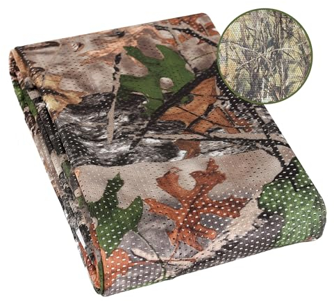 Lenotos Doppelseitiges Camouflage-Netzgewebe, leises und weiches Tarnnetz für die Jagd, Baumständer, verschiedene Größen und Schnitt (Blatt und trockenes Gras, 2,7 m)