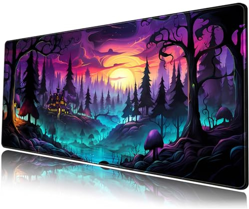 Mystic Forest Schreibtischmatte, niedliches großes Mauspad, erweitertes Gaming-Mauspad, XL, große ästhetische Schreibtischunterlage, coole Anime-Tastaturmatte, Laptop, Desktop-Mauspad, 80 x 30 cm