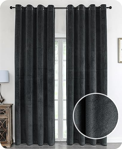 Samt Vorhang Ösen Verdunkelung Gardine Velvet Blickdicht, 300x245 cm (Breite 300 cm, Höhe 245 cm, Dunkelgrau)