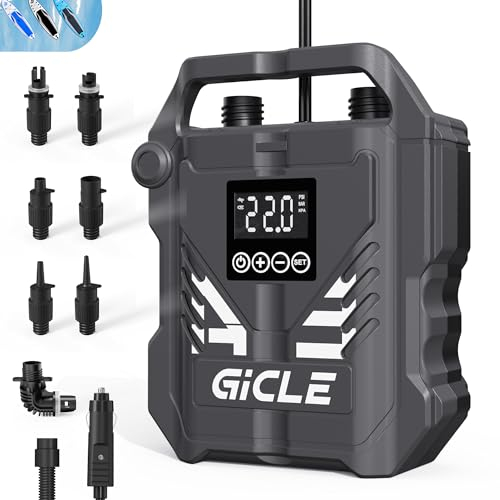 GICLE 22PSI Paddle Board Pump Electric SUP Pump, with 12V DC Car Connector, Dual Stage Fast Inflation for Paddleboard, Boat, Tent