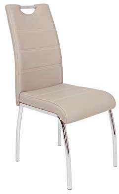 Hela Tische, 1ner Pack Esszimmerstuhl Susi, Bezug Kunstleder Beige, Chromgestell, Lehne mit Griff, 120kg belastbar