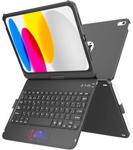 TQQ Funda con Teclado para iPad 11ª Generación A16 2025 y 10ª Generación 2022, con Gran Trackpad de Precisión, Retroiluminado de 10 Colores Estilo Portátil, QWERTY Español Ñ - Negro