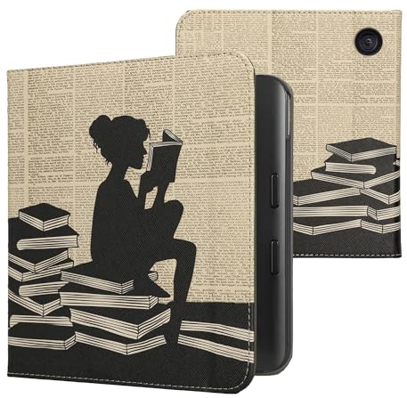 kwmobile Étui Compatible avec Kobo Libra Colour Coque - Étui à Rabat magnétique Tablette eReader Similicuir avec Sangle - Noir-Beige