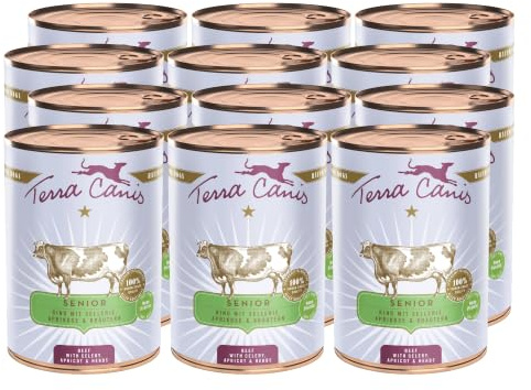 Terra Canis Rind mit Sellerie, Senior Nassfutter für Hunde, 12x400g | 100% Lebensmittelqualität aller Rohstoffe, mit Gesundheitskräutern, altersgerechte Rezeptur, allergen- und getreidearm