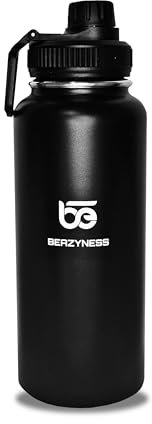 Beazyness 'universeBottle' Trinkflasche aus Edelstahl - BPA-frei - Auslaufsicher - Geeignet für Kohlensäurehaltige Getränke - Isolierte Flasche mit Schraubverschluss, Fitness, Outdoor (Schwarz, 950ml)