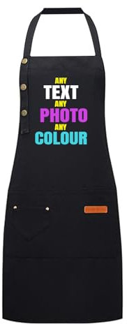 Genérico Delantal Personalizado Con Foto, Logo, Texto | Impermeable Para Cocina y Barbacoa | Ajustable Para Hombre y Mujer (Negro)