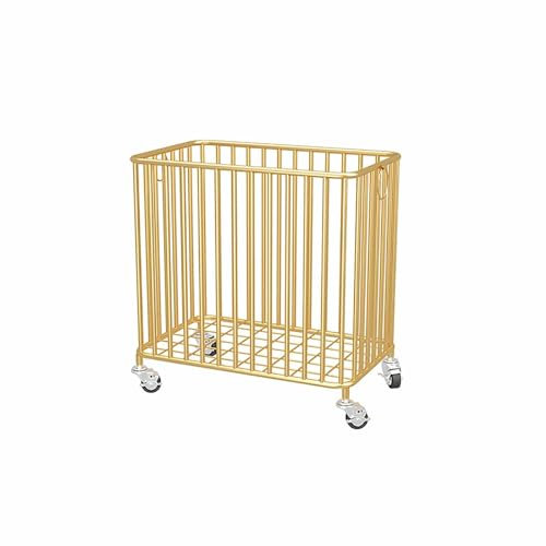 Square Metal Wire Mesh Bin Laundry Hamper with Wheels for Small Spaces Gold (23.2 x 19.7 x 11.8 in)