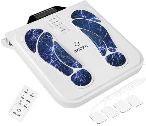 Durchblutungs-Stimulator mit EMS & TENS, Fußmassagegerät mit 10 Modi & 50 Intensitätsstufen, Wiederaufladbares Fussmassagegerät mit 4 Elektrodenpads zur Schmerzlinderung & Verbesserten Blutkreislauf