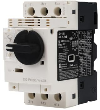 Disyuntor de motor 400V Disyuntor maquina 690V 4-6,3A 3P Interruptor de proteccion de motor de perilla giratoria Tension nominal de sobretension 6KV Montaje en carril (G2VPM10 Blanco)