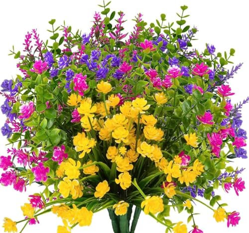 Künstliche Blumen Balkon, 12 Bündel Kunstblumen für Außen, UV Beständige Künstliche Blumen Plastikblumen Deko, Künstliche Pflanzen Balkonpflanzen Wetterfest für Balkon Garten Blumenkasten Innen Außen