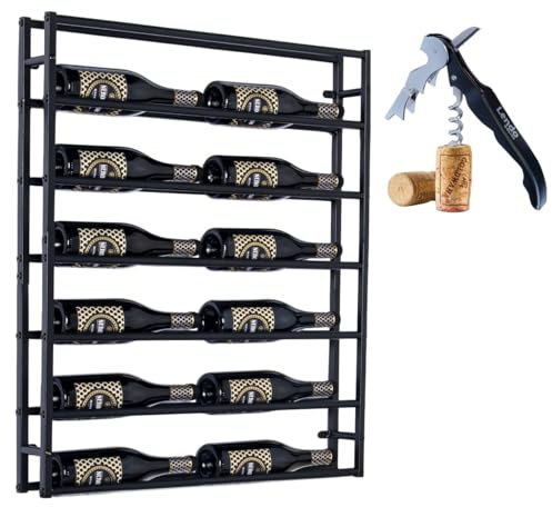 Lendo Online - Porte-Bouteilles Mural en Acier – Casier à vin Mural Design pour 6/12/12 ou 24 Bouteilles – avec Tire-Bouchon (12)