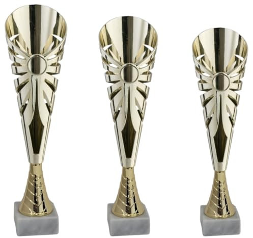 Hole Gadget Tris Premiazioni Personalizzate 36-34 - 31 cm Coppa Trofeo con Targhetta Inclusa Trofei e Coppe Varie Misure per Sport, Calcio, Basket, Volley, Eventi Sportivi Fantacalcio 12.969 (Oro)