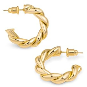 Amberta Trenige Klobige 925 Sterling Silber Twisted Creolen Für Damen | Runde Statement Bold Creolen, Elegantes Geschenk Leichtgewichtig: 14k Vergoldete Twisted Rope 25 Mm Hypoallergen