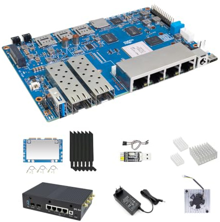 Banana Pi BPI-R4 WiFi 7 Router Board OpenWRT - DDR4 4GB/8GB RAM-MediaTek MT7988A (Filogic 880) SoC, 4G/5G Wireless Router, 2X 10GbE SFP 4X GbE for NAS Smart Home Gateway (Kit3, DDR4 4GB)