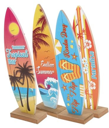 MAGICLULU 4 Stück Surfbrett Holzdeko aus Buchsbaum Nautisches Surfbrettmodell in Realistischer Form Einfache Reinigung als Tischdeko für Ferienhäuser
