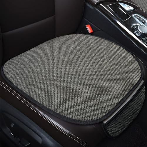 Elegante Auto Sitzauflagen, Atmungsaktives Sitzkissen Auto Vordersitze aus Leinen, Autositzkissen mit Rutschfeste Silikonunterlage, Autositzauflage Vordersitze für Meisten Fahrzeuge (Grau, 50x50cm)