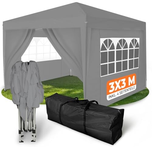 Kronenburg Faltpavillon wasserdicht Dachmaß 3 x 3 m UV Schutz 50+ Pavillon in Grau mit 4 Seitenteilen