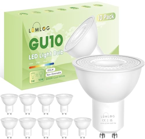Lumlog Lot de 10 ampoules LED GU10 blanc froid 6000 K, 5 W (équivalent 50 W), 810 lm, IRC > 80, faisceau 38°, sans scintillement, non dimmable, classe énergétique C, lot de 10