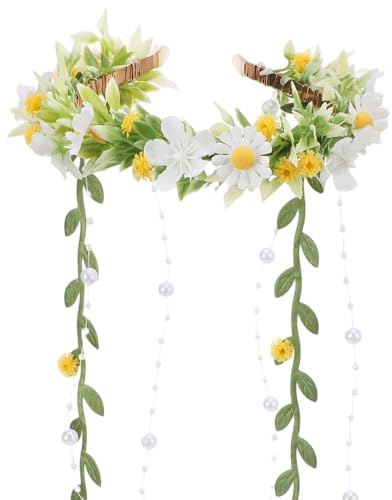 PartyforU Blumenkranz Blumen Haarreif Elfen Kopfschmuck Krone Feen Waldelfe Kostüm Damen Kopfschmuck für Renfaire Ästhetik Cosplay