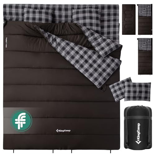 KingCamp Doppelschlafsack Baumwolle Flanell Schlafsack 2 Personen | Warmer Deckenschlafsack 3-4 Jahreszeiten mit 2 Kissen für Kinder & Erwachsenen Camping Reisen und Aktivitäten Outdoor