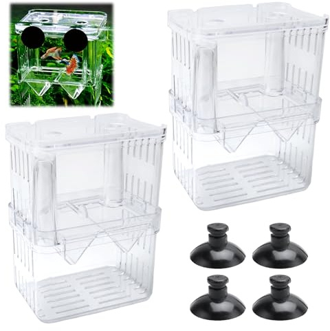 WJMY 2 Stück Aufzuchtbecken Aquarium Ablaichkasten 10x7x13cm | Aquarium Zubehör Aquarien Zuchtbox mit Saugnäpfen für Babyfische Garnelen Betta Guppy und Platys