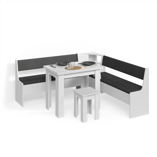 Livinity Eckbankgruppe Tiberio, Weiß, 180 x 180 cm mit Tisch