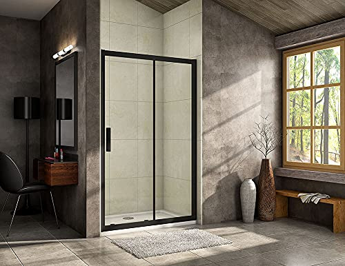 1600x1950mm Matt Black Frame Sliding Shower Door with 1600x700mm Tray Waste