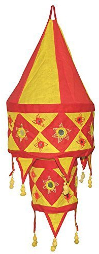 Indischer Lampenschirm rot - gelb 60cm Baumwolle Dekolampe Orient Hängelampe