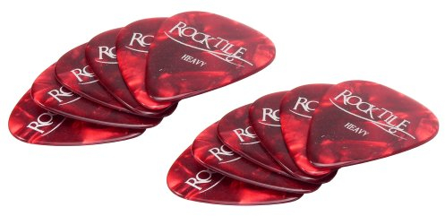 Rocktile Plektren Red Tortoise Heavy 12er Pack - Stärke “Heavy” (1,1 mm) - Traditionelle Teardrop-Form - Material: Zelluloid - Rot