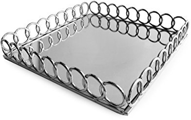 American Atelier 1332766 Looped Square Mirror Tray, Silver