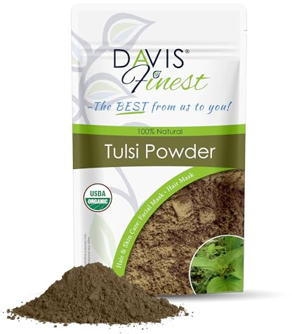 Davis Finest Bio Tulsi Pulver Heiliges Basilikum 100g, Haar- & Hautpflege, Ayurvedisch, Ohne Chemikalien, Dünner Werdendes Haar, Fördert Haarwachstum
