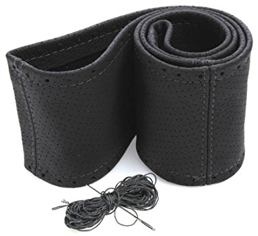 myshopx Lenkradschoner Lenkradhülle Lenkradbezug Echt Leder Farbe GRAU PERFORIERT (gelocht) Ø 37-39cm/ 9,5cm