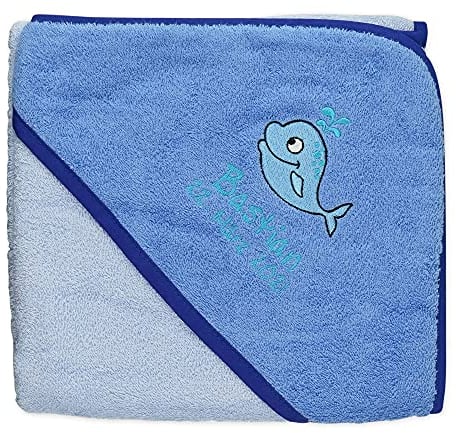 Wolimbo Kapuzenhandtuch personalisiert mit Namen und Motiv - blau - 140x140 cm - für Baby und Kinder