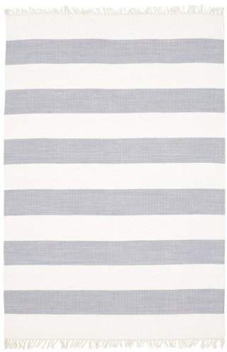 RugVista, Cotton Stripe, Teppich, Kurzflor Teppich, 140 x 200 cm, Rechteckiger, Moderner Kelim Teppich, Wolle, Flur, Schlafzimmer, Küche, Wohnzimmer, Steel Grey, Beige