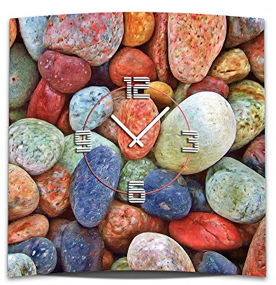 dixtime Wanduhr XXL 3D Optik Bunte Steine 50x50 cm leises Uhrwerk GQ-011